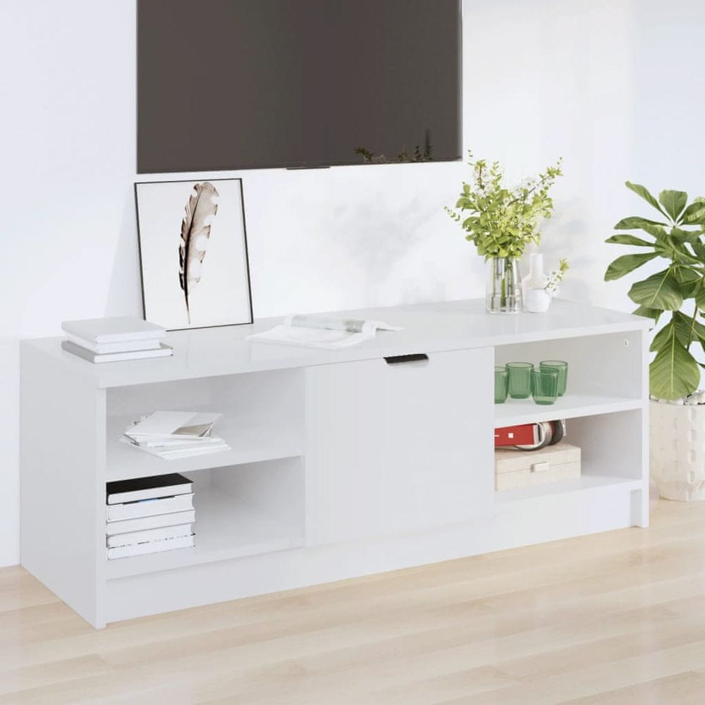 Vidaxl TV stolík lesklý biely 102x35,5x36,5 cm spracované drevo